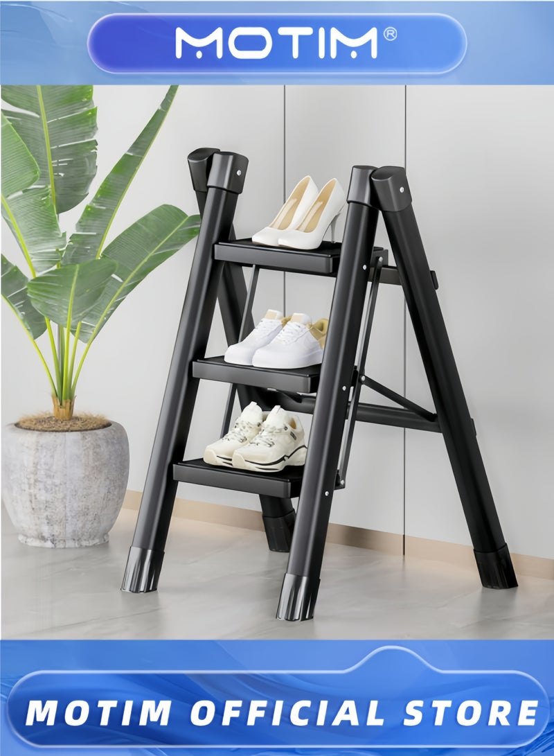 موتيم سلم ثلاثي الخطوات سلم منزلي قابل للطي مع دواسة عريضة غير قابلة للانزلاق سلم خفيف الوزن وموفر للمساحة للاستخدام المنزلي والمطبخ والحديقة والمكتب - Image 2