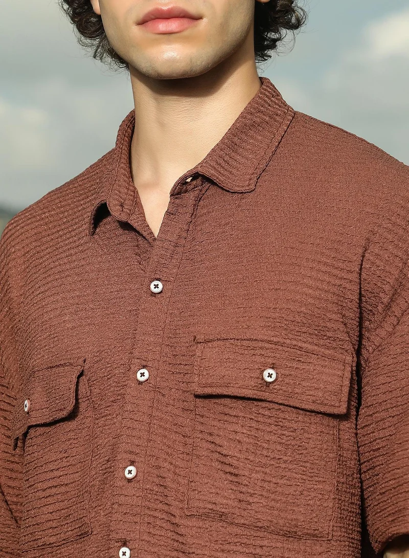 كامبوس سوترا Men's Mocha Brown Tactile-Utility Oversized Shirt