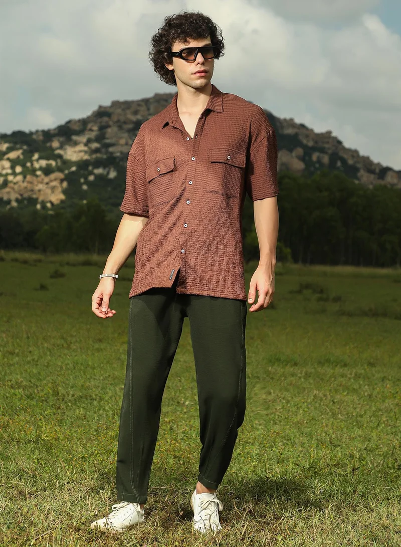 كامبوس سوترا Men's Mocha Brown Tactile-Utility Oversized Shirt