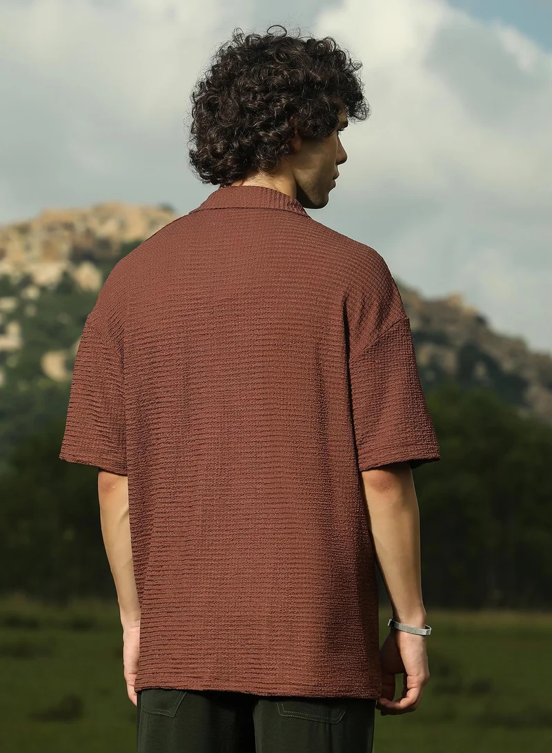كامبوس سوترا Men's Mocha Brown Tactile-Utility Oversized Shirt
