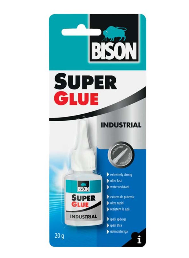 Bison Super Glue Industry 20 g liquid, professional instant glue, extra strong, safe standing dispenser bottle