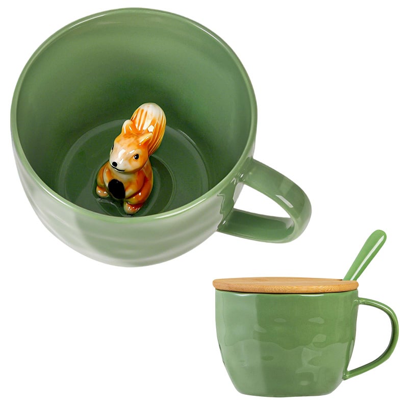 BigNoseDeer Squirrel Gifts for Women Men Cute Squirrel Ceramic Mug Hidden 3D Animal Inside Unqiue Coffee Mug Tea Cup with Lid Spoon Cool Stuff Home Decor Christmas Birthday Gifts for Her Friends Sisters Besties - Image 1