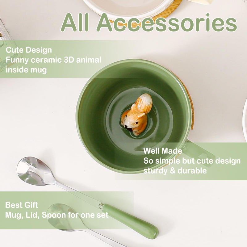 BigNoseDeer Squirrel Gifts for Women Men Cute Squirrel Ceramic Mug Hidden 3D Animal Inside Unqiue Coffee Mug Tea Cup with Lid Spoon Cool Stuff Home Decor Christmas Birthday Gifts for Her Friends Sisters Besties - Image 3