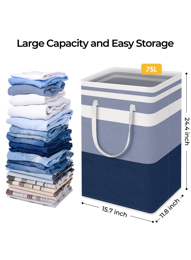 Bukela 2-Pack Large Laundry Basket, Waterproof, Freestanding Laundry Hamper, Collapsible Tall Clothes Hamper with Extended Handles for Clothes Toys in the Dorm and Family (Blue, 75L) - Image 4