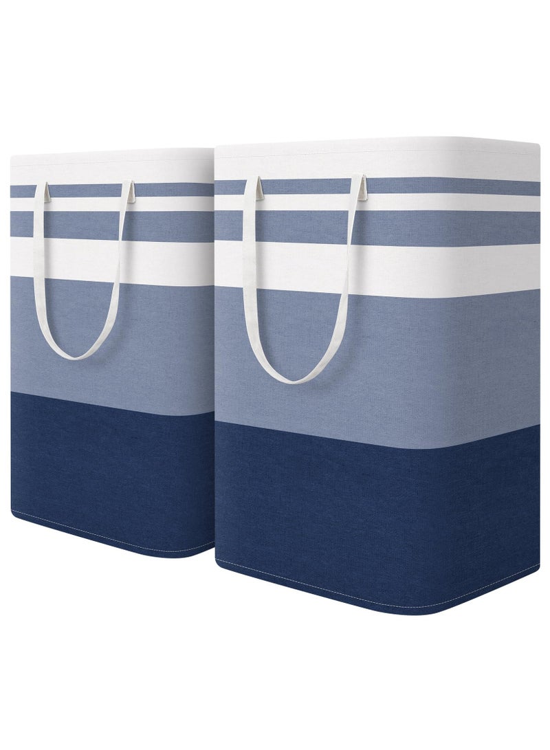 Bukela 2-Pack Large Laundry Basket, Waterproof, Freestanding Laundry Hamper, Collapsible Tall Clothes Hamper with Extended Handles for Clothes Toys in the Dorm and Family (Blue, 75L) - Image 1