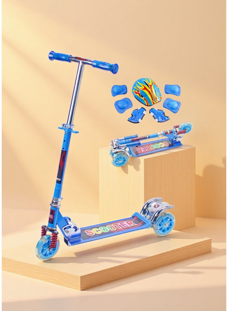 إيزي فيتشور سكوتر EASY FUTURE مزود بفرامل خلفية وعجلات من البولي يوريثان بإضاءة LED، سكوتر للأطفال بمقبض قابل للطي وتعديل الارتفاع، مناسب للأطفال من عمر 3 إلى 8 سنوات، ويشمل مجموعة كاملة من معدات الحماية. - Image 1