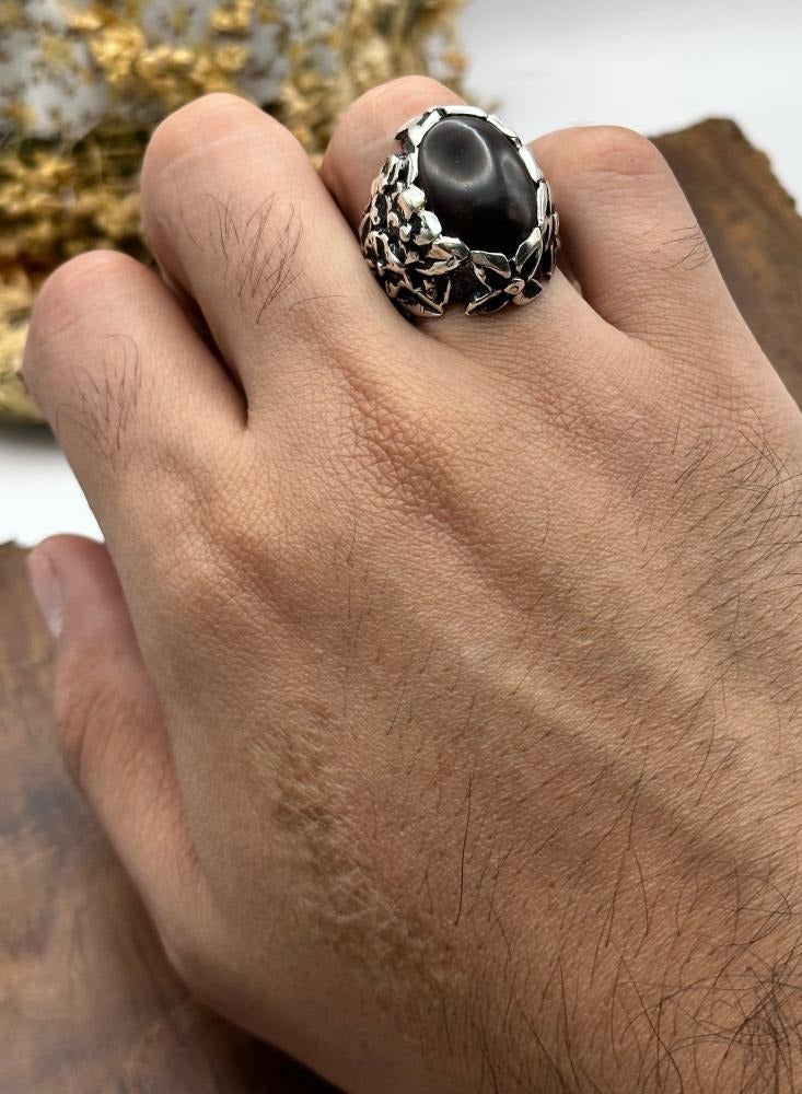OtherMax A ring crowned with a cherry Yemeni agate stone - Image 2