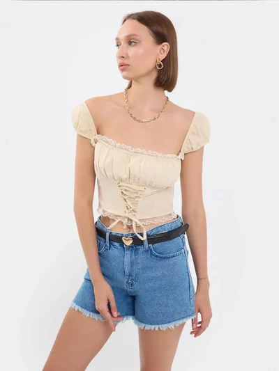 HICCUP Square Neck Lace Up Corset Top