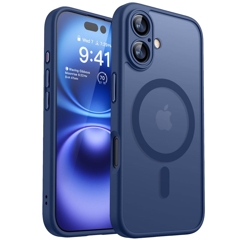 CANSHN Magnetic for iPhone 16 Case, Upgraded [Full Camera Protection] [Compatible with Magsafe] [Translucent Matte] Shockproof Protective Phone Case for iPhone 16 6.1" - Deep Blue - Image 1