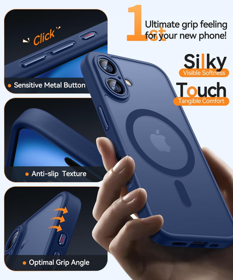 CANSHN Magnetic for iPhone 16 Case, Upgraded [Full Camera Protection] [Compatible with Magsafe] [Translucent Matte] Shockproof Protective Phone Case for iPhone 16 6.1" - Deep Blue - Image 5