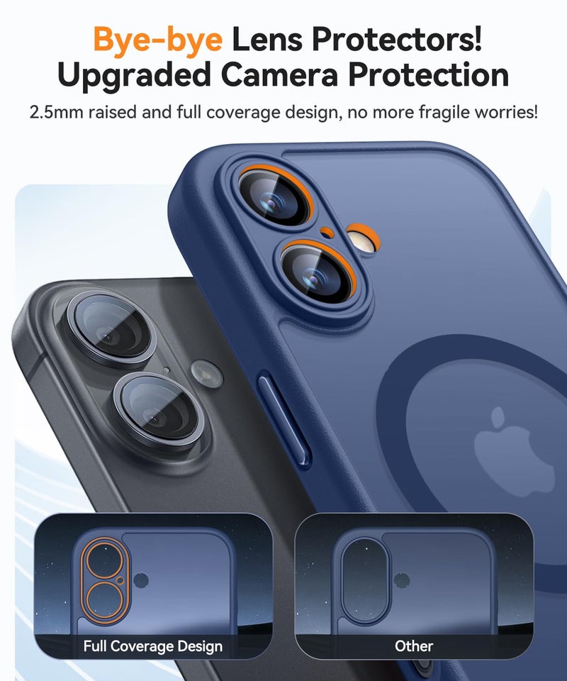 CANSHN Magnetic for iPhone 16 Case, Upgraded [Full Camera Protection] [Compatible with Magsafe] [Translucent Matte] Shockproof Protective Phone Case for iPhone 16 6.1" - Deep Blue - Image 3