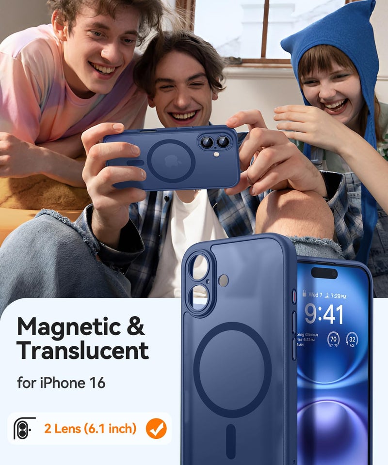CANSHN Magnetic for iPhone 16 Case, Upgraded [Full Camera Protection] [Compatible with Magsafe] [Translucent Matte] Shockproof Protective Phone Case for iPhone 16 6.1" - Deep Blue - Image 2