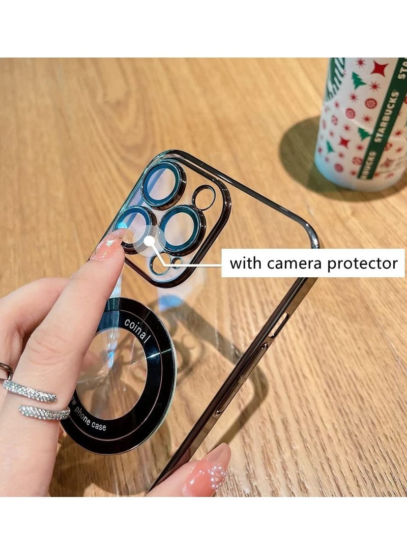 NIBEMINENT for iPhone 14 Pro Max Case Magnetic Compatible with Magsafe Glass Lens Camera Protector Logo View Hard Luxury Phone Women Men Transparent Cover Purple - Image 3