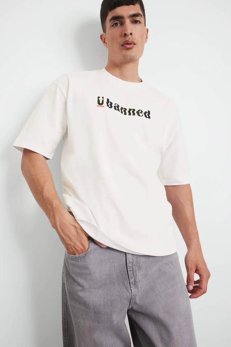 DeFacto Cotton Loose Fit Crew Neck Printed Short Sleeve T-Shirt