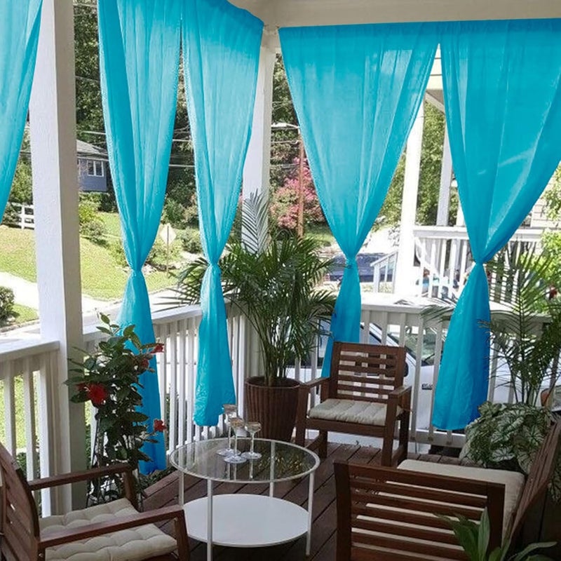 youleyar Sheer Outdoor Curtains for Patio Waterproof 4 Panels Linen Look Rod Pocket Indoor Aqua Voile Curtain for Living Room, Bedroom, Porch, Pergola, Cabana, Gazebo(52x96 Inch, Aqua) - Image 4