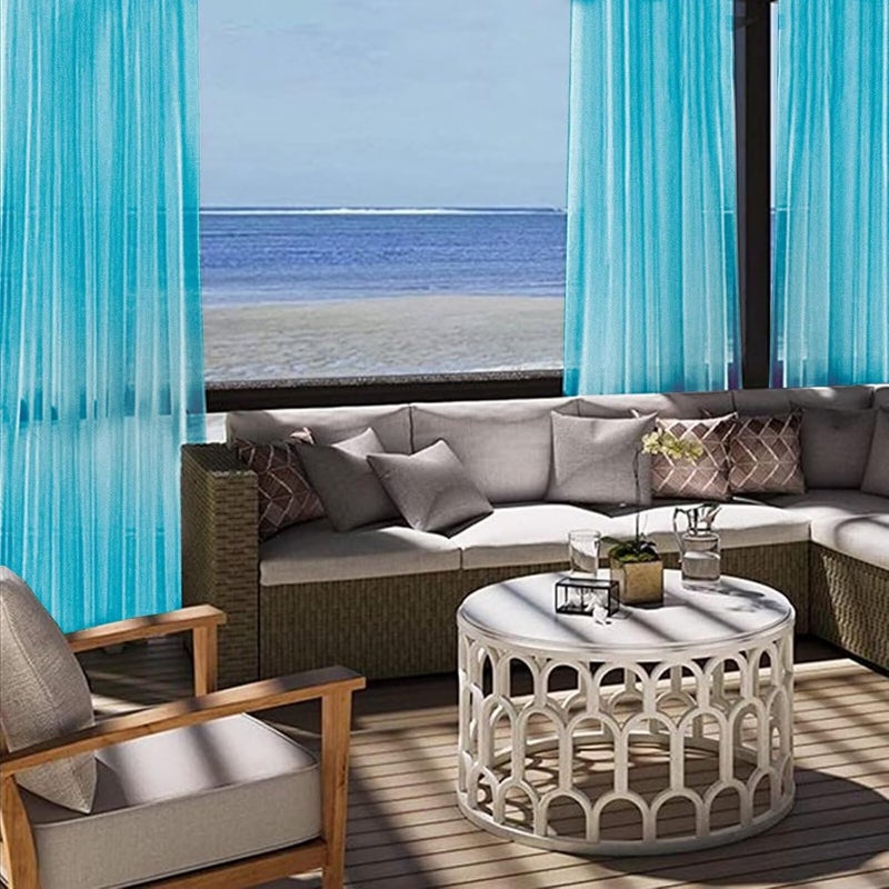 youleyar Sheer Outdoor Curtains for Patio Waterproof 4 Panels Linen Look Rod Pocket Indoor Aqua Voile Curtain for Living Room, Bedroom, Porch, Pergola, Cabana, Gazebo(52x96 Inch, Aqua) - Image 3