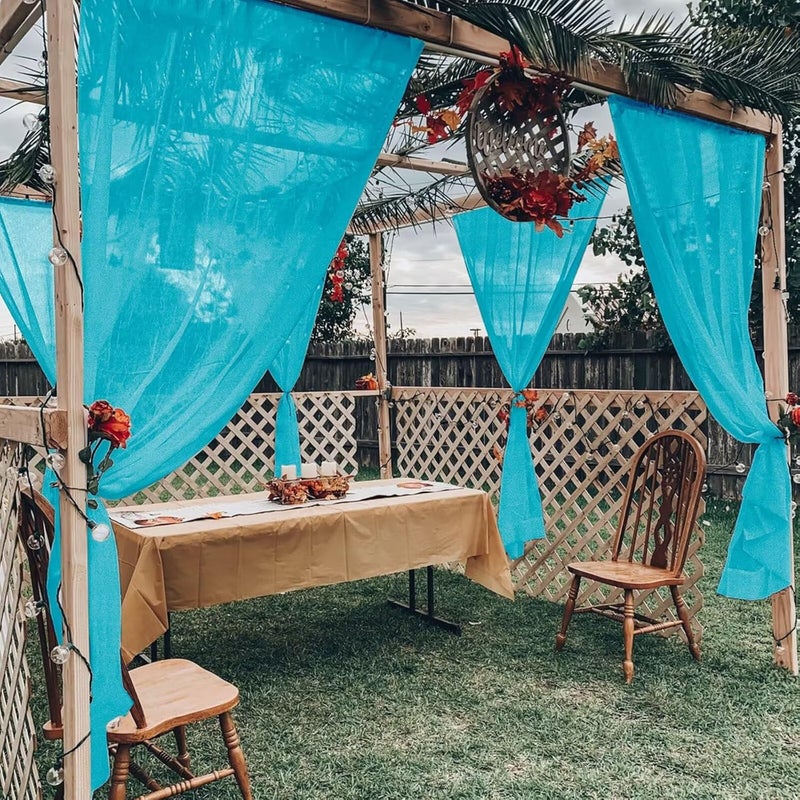 youleyar Sheer Outdoor Curtains for Patio Waterproof 4 Panels Linen Look Rod Pocket Indoor Aqua Voile Curtain for Living Room, Bedroom, Porch, Pergola, Cabana, Gazebo(52x96 Inch, Aqua) - Image 2