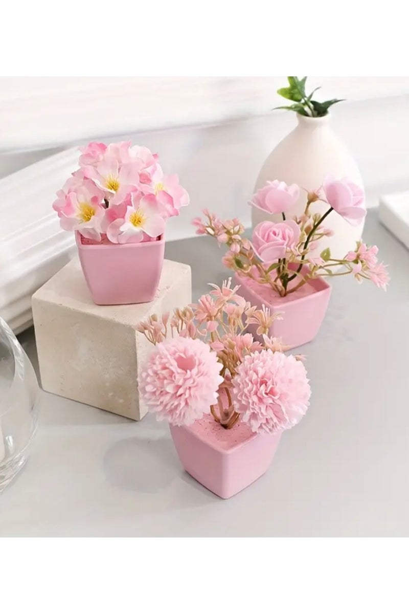 كلين ويف مجموعة من 3 زهور صناعية صغيرة – نباتات صناعية من الورد والفاوانيا باللون الوردي | ديكور ساحر للمنزل والمكتب وحفلات الزفاف والطاولات | ديكور على مدار العام لغرفة النوم أو غرفة المعيشة أو المناسبات - Image 2