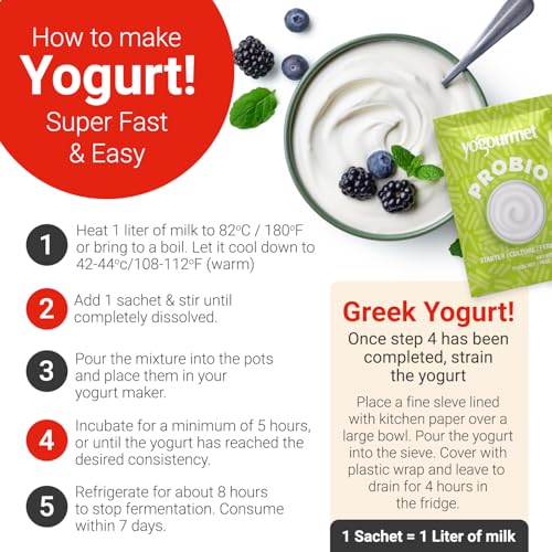 Yogourmet يوجورميت طقم زبادي مع بروبيوتيك (12 عبوة نسخة بالجملة) - اصنع الزبادي في المنزل - ثقافة البداية - طبيعية بالكامل، خالية من الغلوتين، كوشير، حلال - أكياس 3 جرام - Image 4