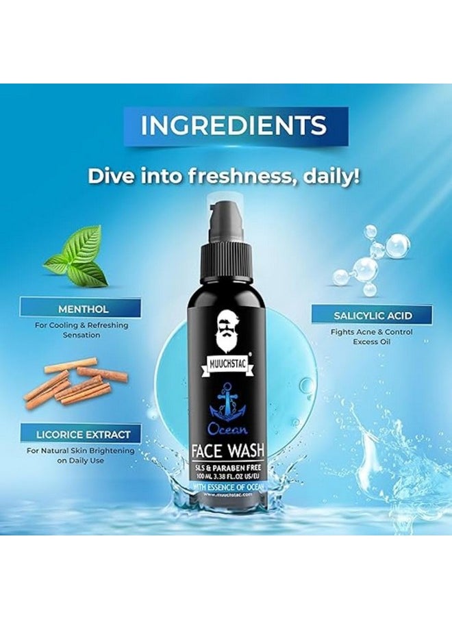 MUUCHSTAC - Ocean Face Wash For Men | Fight Acne & Pimples, Brighten Skin, Clears Dirt, Oil Control, Refreshing Feel - Multi-Action Formula (2X100 Ml) - Image 1