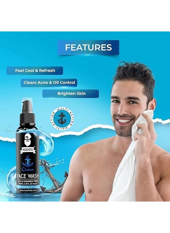MUUCHSTAC - Ocean Face Wash For Men | Fight Acne & Pimples, Brighten Skin, Clears Dirt, Oil Control, Refreshing Feel - Multi-Action Formula (2X100 Ml) - Image 1