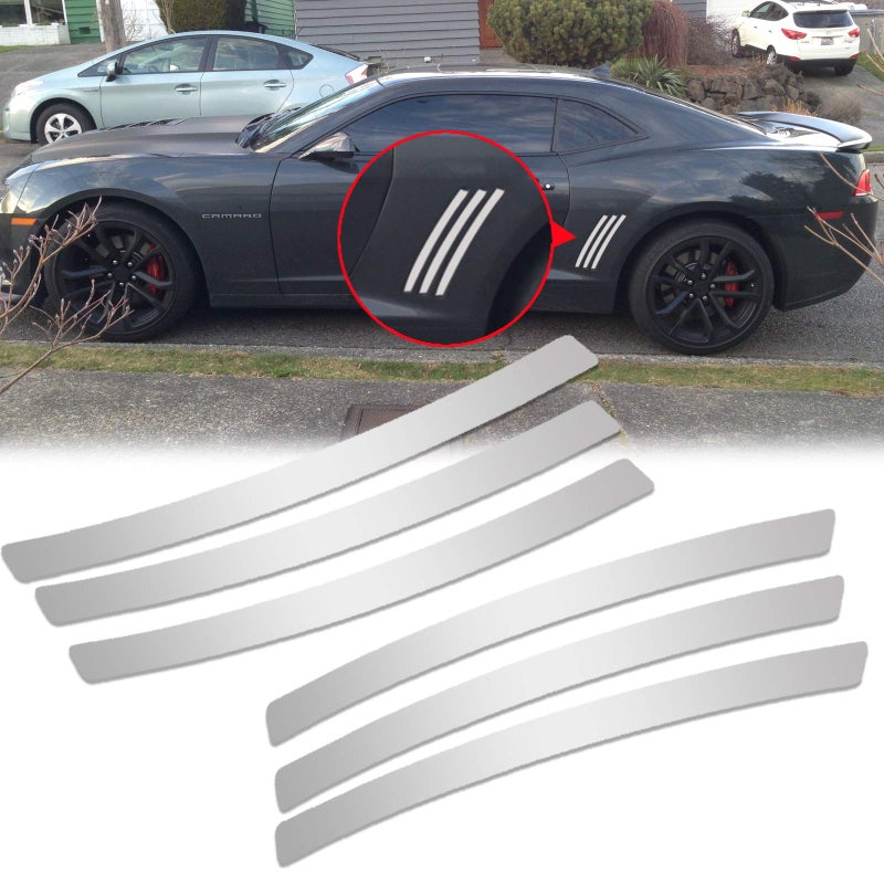 Xotic Tech 6pcs Car Body LR Side Vent Insert Stripe Decal Vinyl Inlay Side Vent Gill Sticker Compatible with Chevrolet Camaro 20102015 Brushed Silver
