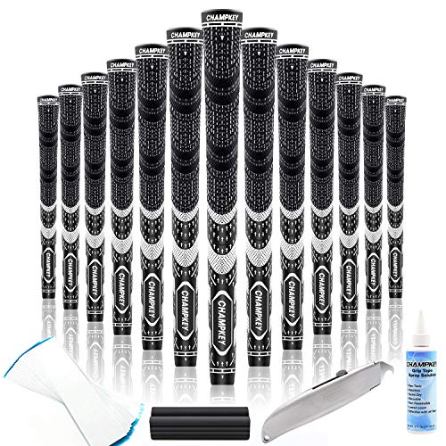 CHAMPKEY Premium Hybrid Golf Grips 13 Pack with All Repair Kits - All Weather Performance Golf Club Grips - High Traction and Control Half Corded Golf Grips for Men(Black,Midsize) - Image 1