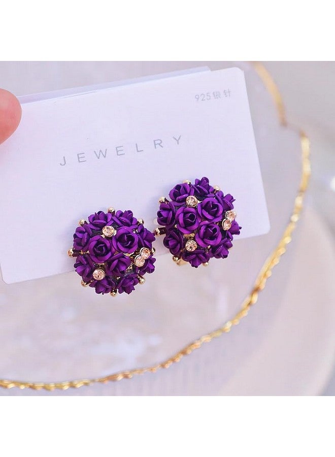 YouBella Fashion Jewellery Rose Shape Stud Earrings for Girls and Women (Purple) - Image 2