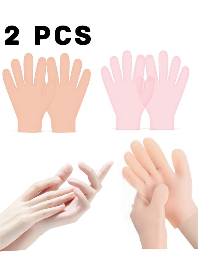 Realfrog 2 Pairs Silicone Moisturizing Gloves Spa Gel Hydrating Gloves Women's Hand Care Gloves, Anti Slip Aloe Lotion Gloves for Repairing Dry Hands, Calluses, Cracked Heels and Softening Rough Skin  - Image 1