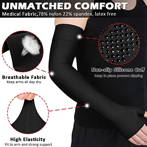 Ailaka Lymphedema Compression Arm Sleeve（Single） with Gauntlet for Men Women, 20-30 mmHg Medical Compression Arm Sleeve - Image 3