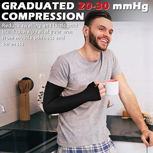 Ailaka Lymphedema Compression Arm Sleeve（Single） with Gauntlet for Men Women, 20-30 mmHg Medical Compression Arm Sleeve - Image 2