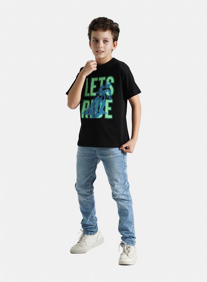 ريمينت تيشرت للاولاد برسمة هيا نركب اسود - Image 2