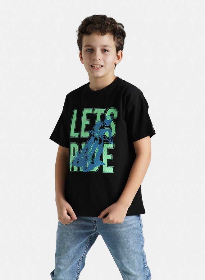 ريمينت تيشرت للاولاد برسمة هيا نركب اسود - Image 1