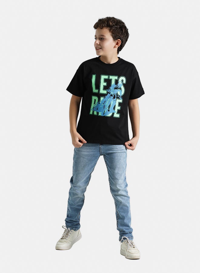 ريمينت تيشرت للاولاد برسمة هيا نركب اسود - Image 3