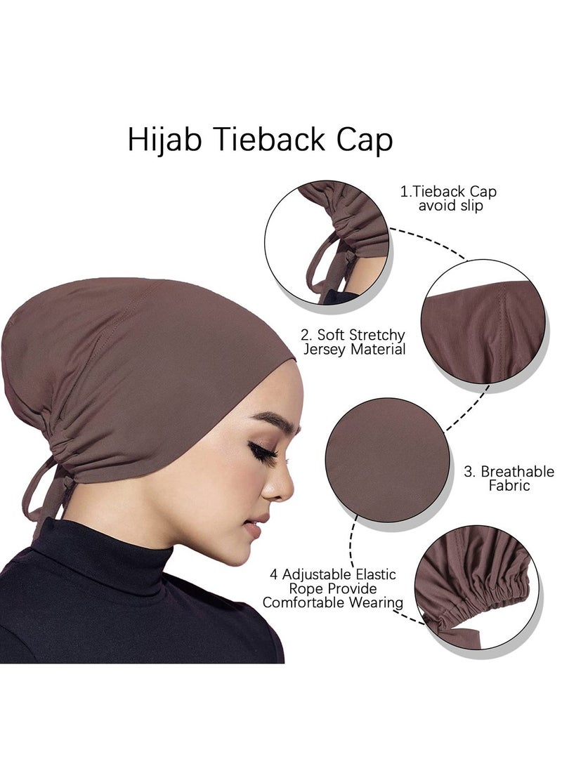 Mmmon 3Pcs Muslim Turban Hat with Tie Back Closure, Inner Hijab Caps, Underscarf Bonnet Hats, Female Headwrap Turbante Mujer,1 Black 1 White and 1 Khaki - Image 2