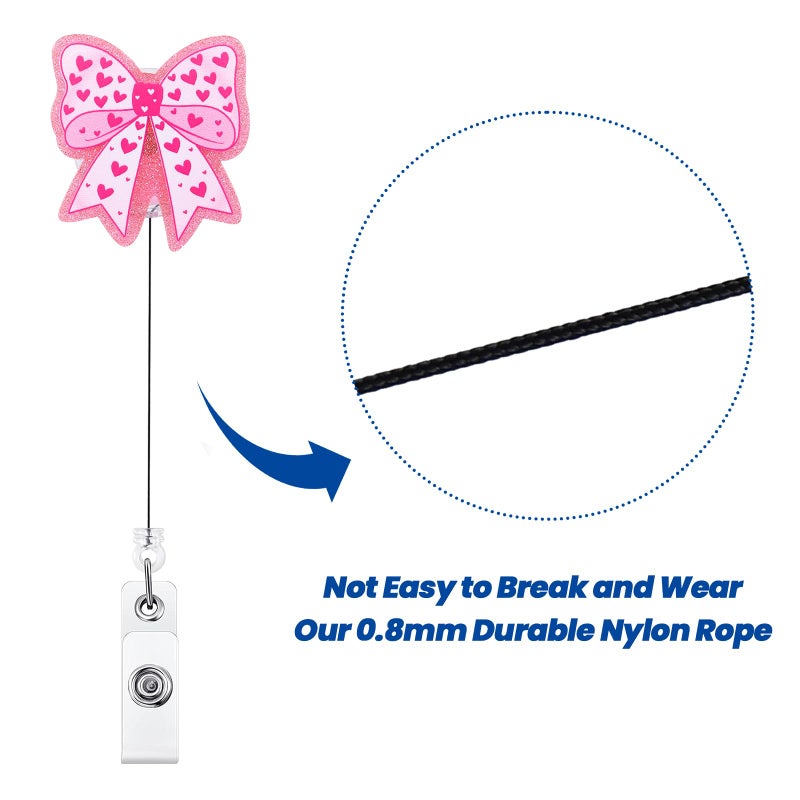 BVIIE Pink Bow Badge Reel  Cute Heart Retractable Id Card Badge Holder  Name Tag Work Badge Clip For Icu Nicu Rn Lpn Cna Ma Er Night Shift Nurse Nursing Student Pediatric Ob/Gyn Doctor Teacher  Nurse Gifts - Image 5