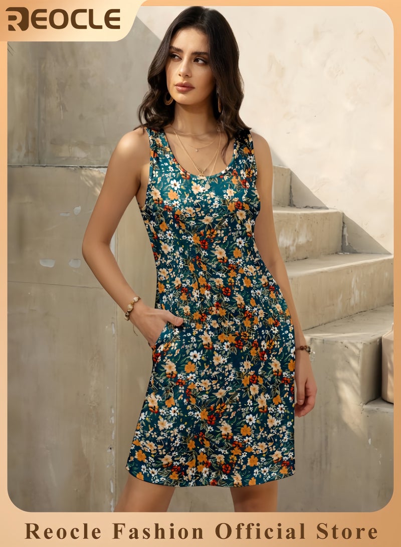 REOCLE Women's Summer Dress 2025 Sleeveless Floral Boho Sundress Swimsuit Coverup Casual Loose Beach Vacation Tank Dresses - Image 1
