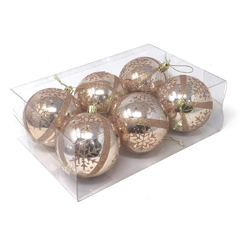allgala Allgala 6-PK 3 Inch Luxury Glitter Rich Decoration Christmas Tree Ornament Balls-Rose Gold-XB93107  - Image 1