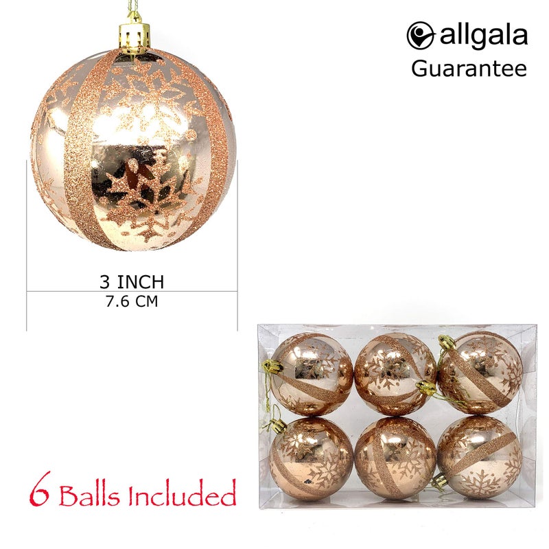 allgala Allgala 6-PK 3 Inch Luxury Glitter Rich Decoration Christmas Tree Ornament Balls-Rose Gold-XB93107  - Image 2