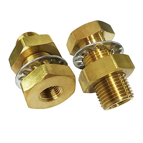 Legines Brass Pipe Fitting, Bulkhead Anchor Coupling, Bulkhead Tank Fitting, Frame Nipple, 1/8" NPT Female, 1-1/2" Length (Pack of 2) - Image 1