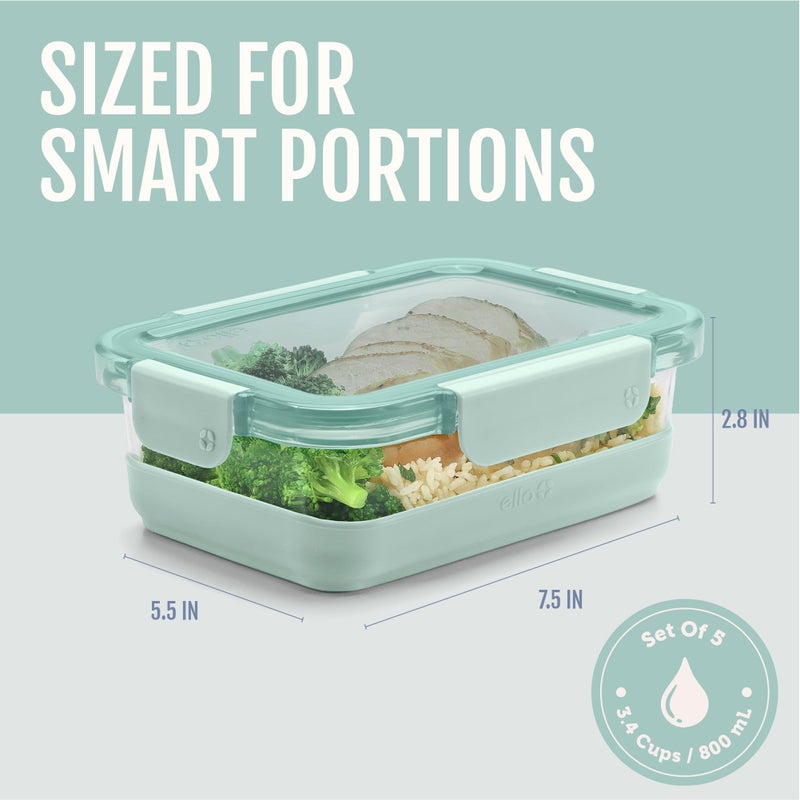 Ello Duraglass 3.4 Cup Meal Prep Sets 10Pc, 5 Pack Set- Glass Food Storage Container with Silicone Boot and Airtight BPA-Free Plastic Lids, Dishwasher, Microwave, and Freezer Safe, Garden Goals - Image 4
