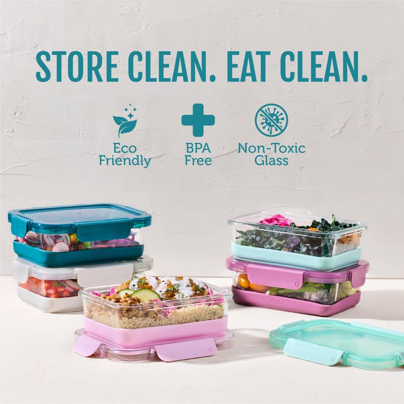 Ello Duraglass 3.4 Cup Meal Prep Sets 10Pc, 5 Pack Set- Glass Food Storage Container with Silicone Boot and Airtight BPA-Free Plastic Lids, Dishwasher, Microwave, and Freezer Safe, Garden Goals - Image 2