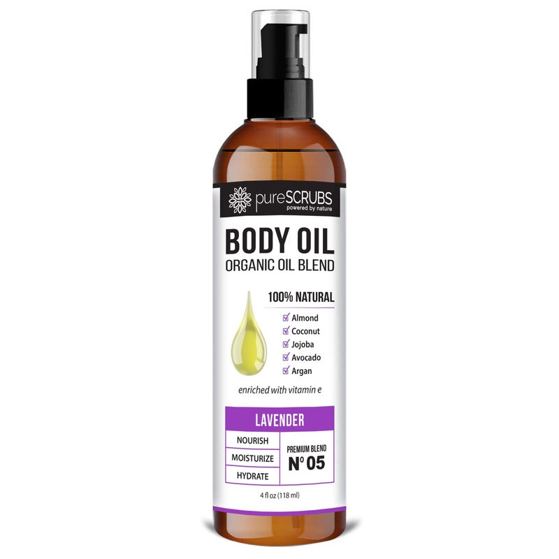 pureSCRUBS Ultra Moisturizing Lavender Body Oil Spray for Dry Skin, Massage, Cuticles & More, Organic Blend of Jojoba, Argan, Coconut, Sweet Almond & Avocado Oils Enriched with Vitamin E, Lg 4oz - Image 1
