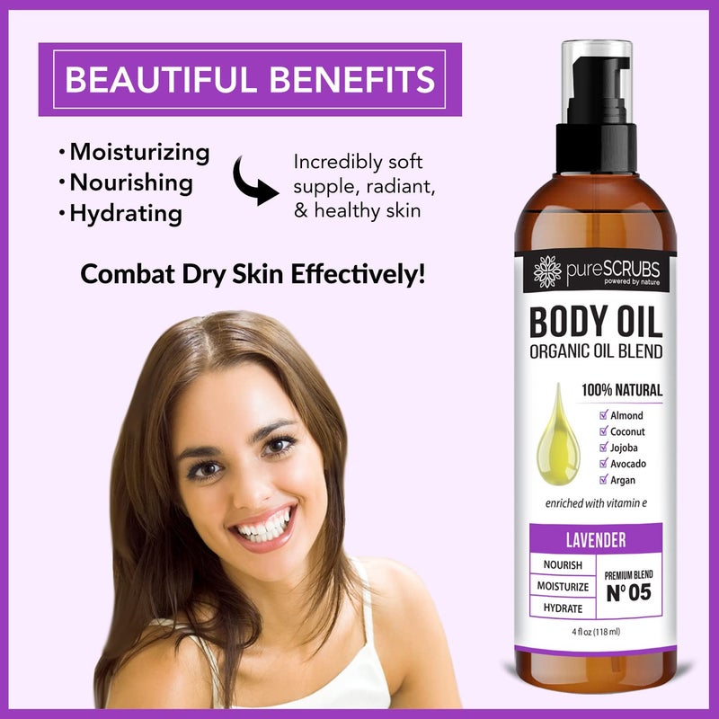 pureSCRUBS Ultra Moisturizing Lavender Body Oil Spray for Dry Skin, Massage, Cuticles & More, Organic Blend of Jojoba, Argan, Coconut, Sweet Almond & Avocado Oils Enriched with Vitamin E, Lg 4oz - Image 3