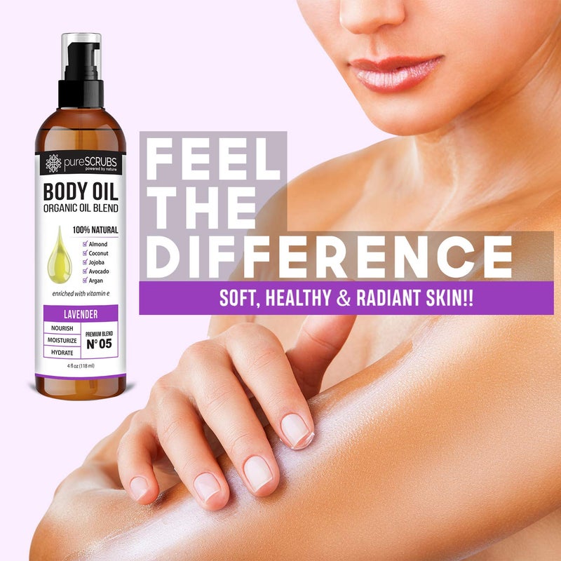 pureSCRUBS Ultra Moisturizing Lavender Body Oil Spray for Dry Skin, Massage, Cuticles & More, Organic Blend of Jojoba, Argan, Coconut, Sweet Almond & Avocado Oils Enriched with Vitamin E, Lg 4oz - Image 5