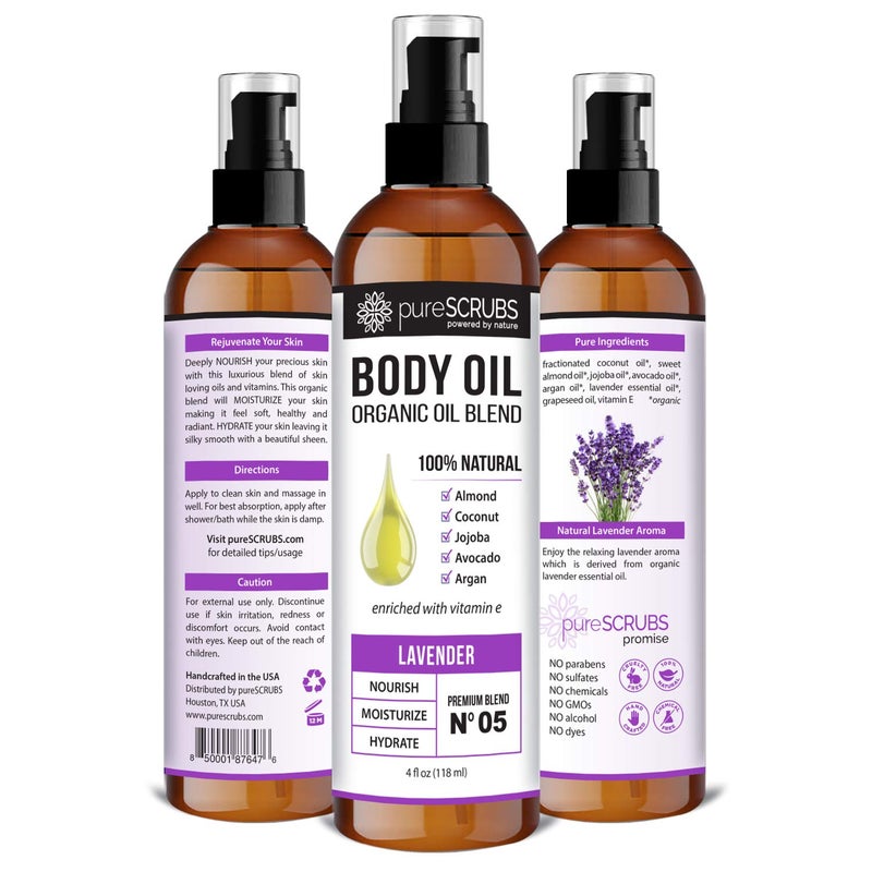 pureSCRUBS Ultra Moisturizing Lavender Body Oil Spray for Dry Skin, Massage, Cuticles & More, Organic Blend of Jojoba, Argan, Coconut, Sweet Almond & Avocado Oils Enriched with Vitamin E, Lg 4oz - Image 2