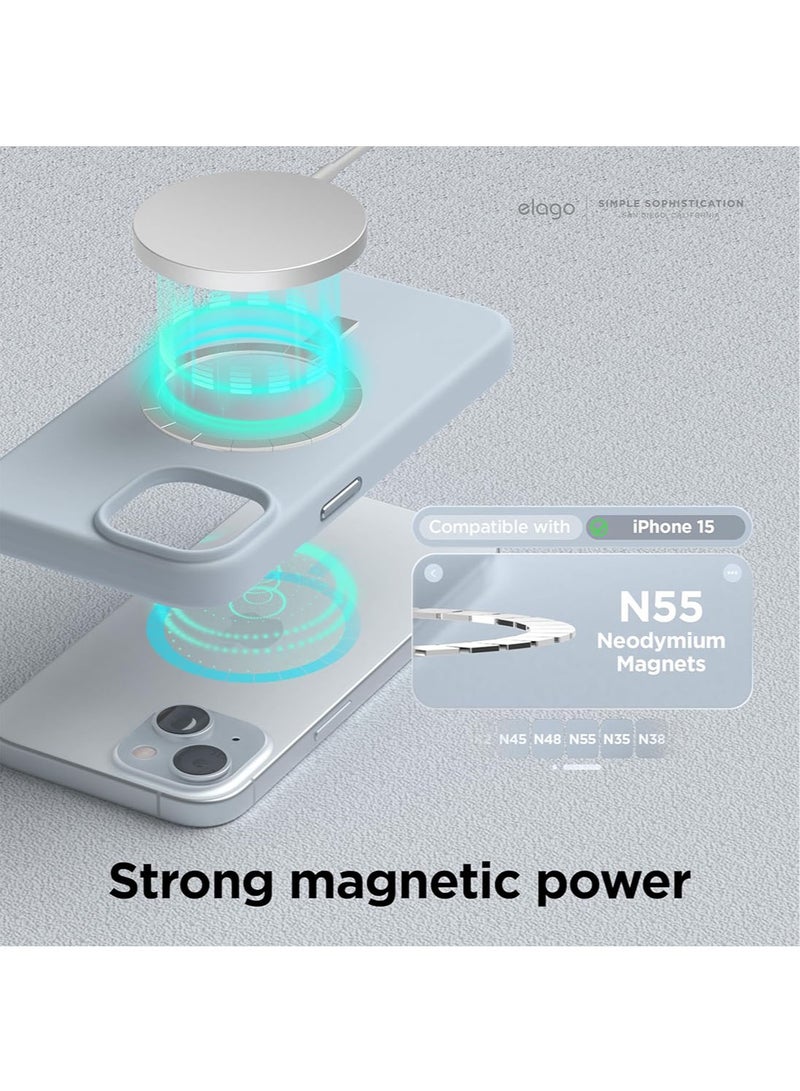 Elago Magnetic Liquid Silicone for  iPhone 15 Case Cover with MagSafe Shockproof - Light Blue - Image 2