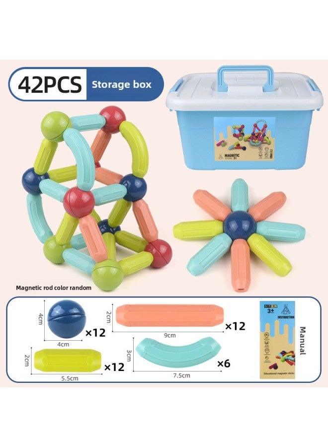 عصا مغناطيسية كبيرة متنوعة للتعليم المبكر للأطفال Yizhibao تطوير الذكاء ألعاب مجمعة للأولاد والبنات مكعبات بناء بالجملة - اللون: 42 قطعة شريط مغناطيسي صندوق تخزين) - Image 1
