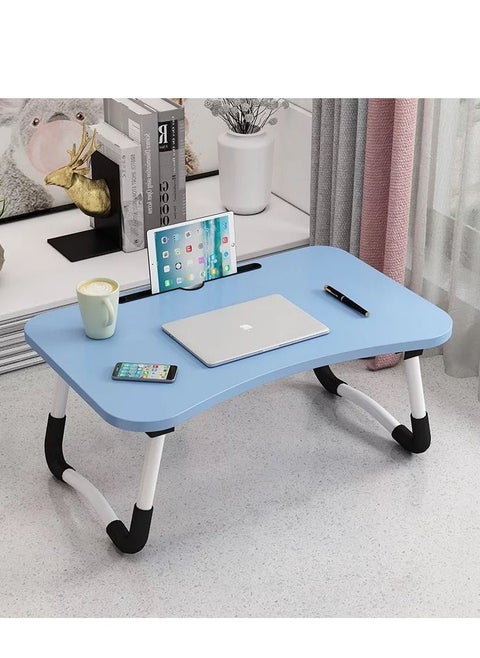 Folding Portable Laptop Study Wooden Table for Bed Sofa Tea Serving Table Color Blue