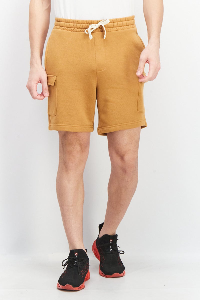 Celio Men Plain Drawstring Basic Shorts, Camel - Image 1